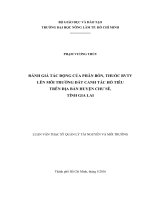 Đánh giá tác động của phân bón, thuốc BVTV lên môi trường đất canh tác hồ tiêu trên địa bàn huyện Chư Sê – tỉnh Gia Lai