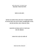 Đánh giá tiềm năng đất đai và định hướng sử dụng đất sản xuất nông nghiệp bền vững huyện hương sơn, tỉnh hà tĩnh 