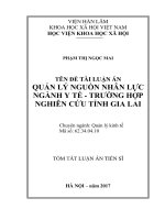 Quản lý nguồn nhân lực ngành y tế   trường hợp nghiên cứu tỉnh gia lai tt