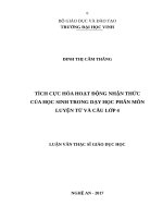 TÍCH CỰC HÓA HOẠT ĐỘNG NHẬN THỨC CỦA HỌC SINH TRONG DẠY HỌC PHÂN MÔN LUYỆN TỪ VÀ CÂU LỚP 4