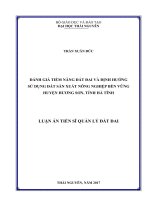 Đánh giá tiềm năng đất đai và định hướng sử dụng đất sản xuất nông nghiệp bền vững huyện Hương Sơn, tỉnh Hà Tĩnh (LA tiến sĩ)