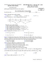 Đề thi HK1 toán 12 cơ bản năm học 2017 – 2018 Trường THPT Yersin – Lâm Đồng 