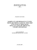Nghiên cứu mô hình quản lý nước trong hệ thống canh tác tổng hợp vùng ngập lũ ĐBSCL để thích ứng với biến đổi khí hậu