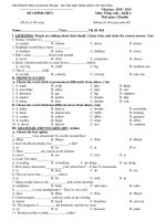 Đề thi học sinh giỏi cấp trường năm học 2014 - 2015 | PEDAGOGICAL PRACTICE SCHOOL TIÊNG ANH 6