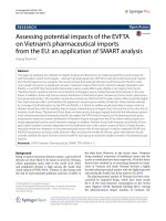 DSpace at VNU: Assessing potential impacts of the EVFTA on Vietnam''s pharmaceutical imports from the EU: an application of SMART analysis