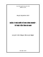 Quản lý nhà nước về khu công nghiệp  từ thực tiễn tỉnh hà nam 