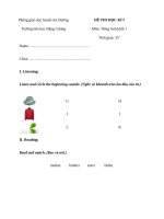 Bộ đề thi học kỳ 1 môn tiếng anh lớp 1 trường tiểu học đặng cương, hải phòng có đáp án 