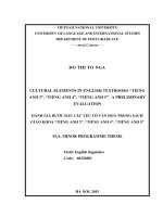 DSpace at VNU: Cultural elements in English textbooks Tiếng Anh 3, Tiếng Anh 4, Tiếng Anh 5. A preliminary evaluation