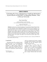 DSpace at VNU: Evaluating the User’s Satisfaction of Applying Information System Based on EDUSOFT in Managing Students’ Data at Da Lat University