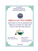 Phân tích các yếu tố ảnh hưởng tới động lực làm việc của nhân viên công ty may Hòa Thọ - Đông Hà
