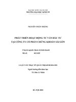 DSpace at VNU: Phát triển hoạt động tư vấn đầu tư tại Công ty Cổ phần Chứng khoán Sài Gòn