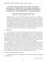 DSpace at VNU: On the amplifiction of sound (acoustic phonons) by absorption of laser radiation in cylindrical quantum wires with parabolic potential in the presence of magnetic field