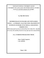DSpace at VNU: Mother image in English and Vietnamese songs – A literary analysis using transitivity system in Systemic Functional Linguistics perspective