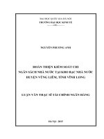 DSpace at VNU: Hoàn thiện kiểm soát chi ngân sách Nhà nước tại Kho bạc Nhà nước huyện Vũng Liêm, tỉnh Vĩnh Long luan văn