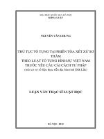 DSpace at VNU: Thủ tục tố tụng tại phiên tòa xét xử sơ thẩm theo luật tố tụng hình sự Việt Nam trước yêu cầu cải cách tư pháp (trên cơ sở số liệu thực tiễn địa bàn tỉnh Đắk Lắk)