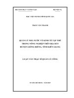 Quản lý nhà nước về kinh tế tập thể trong nông nghiệp trên địa bàn huyện Giồng Riềng, tỉnh Kiên Giang (LV thạc sĩ)