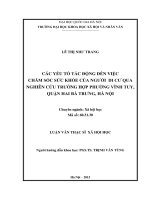 DSpace at VNU: Các yếu tố tác động đến việc chăm sóc sức khỏe của người di cư qua nghiên cứu trường hợp phường Vĩnh Tuy, Quận Hai Bà Trưng, Hà Nội