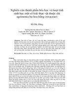 DSpace at VNU: Nghiên cứu thành phần hóa học và hoạt tính sinh học một số loài thực vật thuộc chi agrimonia họ hoa hồng (rosaceae)