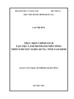 Thực hiện chính sách tạo việc làm cho thanh niên nông thôn ở huyện Nghĩa Hưng, tỉnh Nam Định (LV thạc sĩ)