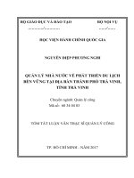 Quản lý nhà nước về phát triển du lịch bền vững tại địa bàn Tp. Trà Vinh, tỉnh Trà Vinh (tt)