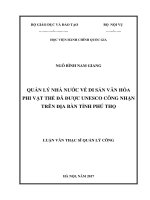 Quảnh lý nhà nước về di sản văn hóa phi vật thể đã được UNESCO công nhận trên địa bàn tỉnh Phú Thọ (LV thạc sĩ)