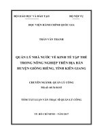 Quản lý nhà nước về kinh tế tập thể trong nông nghiệp trên địa bàn huyện Giồng Riềng, tỉnh Kiên Giang (tt)