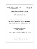 Quản lý nhà nước về tạo việc làm cho thanh niên nông thôn trên địa bàn huyện Kiên Lương, tỉnh Kiên Giang (tt)