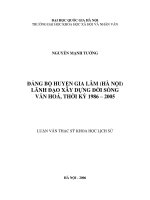 DSpace at VNU: Đảng bộ huyện Gia Lâm ( Hà Nội ) lãnh đạo xây dựng đời sống văn hóa thời kỳ 1986 – 2005