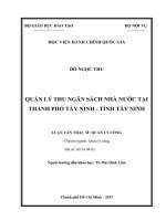 Quản lý thu ngân sách nhà nước tại Tp. Tây Ninh, tỉnh Tây Ninh (LV thạc sĩ)