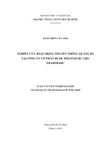 NGHIÊN CỨU HOẠT ĐỘNG TRUYỀN THÔNG QUẢNG BÁ TẠI CÔNG TY CỔ PHẦN DƯỢC PHẨM DƯỢC LIỆU PHARMEDIC