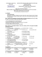 DE THI TUYEN SINH LOP 10 CHUYEN TIENG ANH 2015 2016 TRUONG NGUYEN TRAI  CÓ ĐÁP ÁN