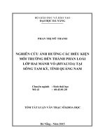 Nghiên cứu ảnh hưởng các điều kiện môi trường đến thành phần loài lớp hai mảnh vỏ (bivalvia) tại sông tam kỳ, tỉnh quảng nam (tt) 