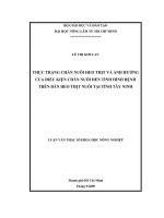 THỰC TRẠNG CHĂN NUÔI HEO THỊT VÀ ẢNH HƯỞNG CỦA ĐIỀU KIỆN CHĂN NUÔI ĐẾN TÌNH HÌNH BỆNH TRÊN ĐÀN HEO THỊT NUÔI TẠI TỈNH TÂY NINH