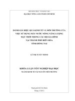 ĐÁNH GIÁ HIỆU QUẢ KINH TẾ VÀ MÔI TRƯỜNG CỦA VIỆC SỬ DỤNG MÁY NƯỚC NÓNG NĂNG LƯỢNG MẶT TRỜI TRONG CÁC HỘ GIA ĐÌNH TẠI THÀNH PHỐ BIÊN HÒA TỈNH ĐỒNG NAI