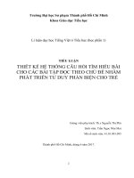THIẾT KẾ HỆ THỐNG CÂU HỎI TÌM HIỂU BÀI CHO CÁC BÀI TẬP ĐỌC THEO CHỦ ĐỀ NHẰM PHÁT TRIỂN TƯ DUY PHẢN BIỆN CHO TRẺ