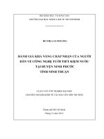 ĐÁNH GIÁ KHẢ NĂNG CH P NHẬN CỦA NGƯỜI DÂN VỀ CÔNG NGHỆ TƯỚI TIẾT KIỆM NƯỚC TẠI HUYỆN NINH PHƯỚC TỈNH NINH THUẬN