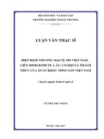 Hiệp định Thương mại tự do Việt Nam Liên minh kinh tế Á Âu: Cơ hội và thách thức của xuất khẩu nông sản Việt Nam (LV thạc sĩ)