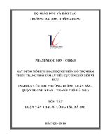 XÂY DỰNG mô HÌNH HOẠT ĐỘNG NHÓM hỗ TRỢ GIẢM THIỂU TRẠNG THÁI tâm lý TIÊU cực ở NGƯỜI mới về hưu (NGHIÊN cứu tại PHƯỜNG THÀNH XUÂN BẮCQUẬN THANH XUÂN   THÀNH PHỐ hà nội) tt 