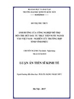 Ảnh hưởng của công nghiệp hỗ trợ đến thu hút đầu tư trực tiếp nước ngoài vào Việt Nam – Nghiên cứu trường hợp Tỉnh Vĩnh Phúc. (LA tiến sĩ)