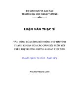 Tác động của công bố thông tin tới tính thanh khoản của các cổ phiếu niêm yết trên thị trường chứng khoán Việt Nam (LV thạc sĩ)