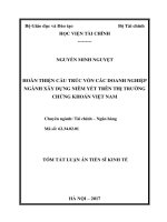 HOÀN THIỆN CẤU TRÚC VỐN CÁC DOANH NGHIỆP NGÀNH XÂY DỰNG NIÊM YẾT TRÊN THỊ TRƯỜNG CHỨNG KHOÁN VIỆT NAM (tt)