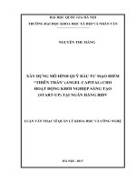 Xây dựng mô hình quỹ đầu tư mạo hiểm “thiên thần” (angel capital) cho hoạt động khởi nghiệp sáng tạo (start up) tại ngân hàng BIDV 