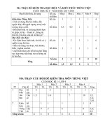 MA TRẬN đề KIỂM TRA đọc HIỂU và KIẾN THỨC TIẾNG VIỆT