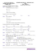 Đề thi HK1 Toán 10 năm học 2017 – 2018 Trường THPT Diễn Châu 2 – Nghệ An 
