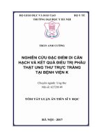 Nghiên cứu đặc điểm di căn hạch và kết quả điều trị phẫu thuật ung thư trực tràng tại bệnh viện k (tt) 
