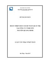 Hoàn thiện báo cáo kế toán quản trị tại công ty TNHH nến Nguyên Quang Minh