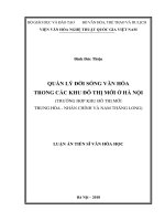 Quản lý đời sống văn hóa trong các khu đô thị mới ở Hà Nội (Trường hợp khu đô thị mới Trung Hòa Nhân Chính và Nam Thăng Long) (LA tiến sĩ)