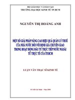 Một số giải pháp nâng cao hiệu quả quản lý thuế của nhà nước đối với định giá chuyển giao trong hoạt động đầu tư trực tiếp nước ngoài từ thực tế của TP HCM 