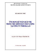 Ứng dụng kế toán quản trị trong việc kiểm soát chất lượng tại công ty TNHH ba lan 