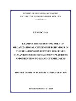 Examine the mediating role of organizational citizenship behaviour in the relationship between perceived human resource management practices and intention to leave of employees